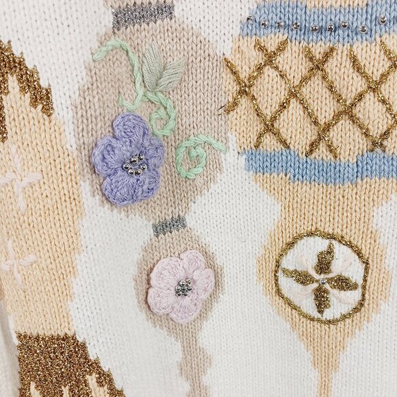 Storybook Knits Christmas, Holiday Cardigan Sweater, Ornaments & Ribbon, Size M - Picture 8 of 16